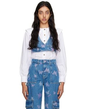 Ganni Blue Embroidered Tank Top