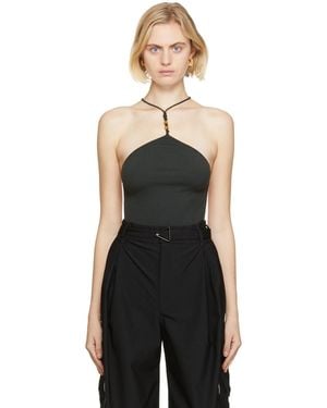 Bottega Veneta Justeaucorps kaki en cachemire à bretelle licou - Noir