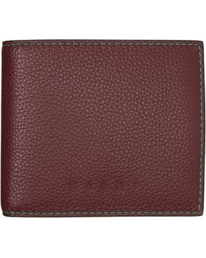 Marni Burgundy Contrast Stitching Leather Bifold Wallet - Purple