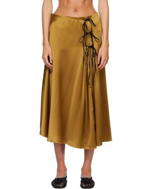 Ganni Khaki Satin Midi Skirt - Brown
