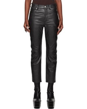 Rick Owens Hollywood Detroit Cut Leather Trousers - Black