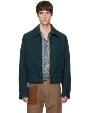 Dries Van Noten Blouson Vert En Coton - Bleu