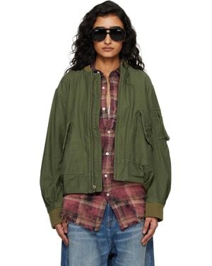 R13 Khaki Bubble Bomber Jacket - Green