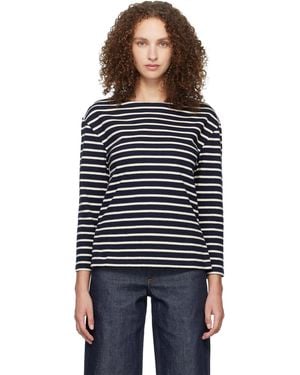 A.P.C. Striped Three-Quarter Sleeve T-Shirt - Black