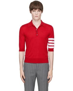 Thom Browne Fine Merino Wool 4-Bar Polo - Red