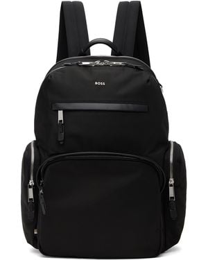BOSS ブラック レザートリム＆ツーウェイジップ バックパック