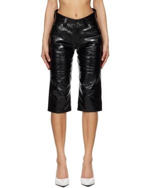 VAQUERA ブラック Knee Pad レザーショートパンツ