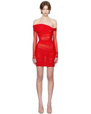 Mugler Off-Shoulder Ruched Minidress - Red