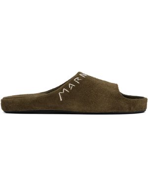 Marni Sandales Fusslide Kaki En Suède - Noir