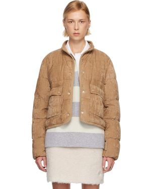 Moncler Tan Essarts Braided Trim Corduroy Short Down Jacket - Natural