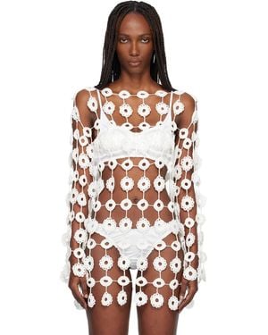 Róisín Pierce Crochet Floating Florals Knit Blouse - White