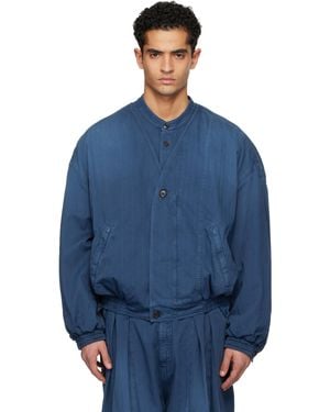 Hed Mayner Herringbone Denim Bomber Jacket - Blue