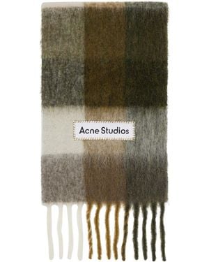 Acne Studios Khaki & Off- Check Fringe Scarf - Green