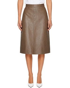 Victoria Beckham Kick Detail Leather Midi Skirt - Brown