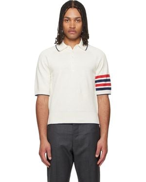 Thom Browne Thom E Linen Cotton 4-bar Relaxed Fit Polo - White