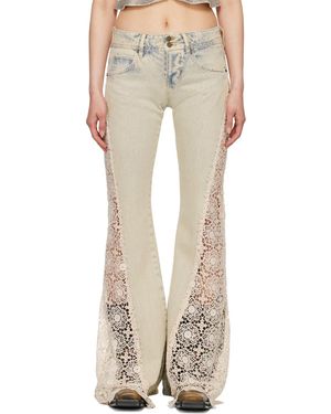 Guess Lace Denim Flare Pants Tinted Light Wash - Natural