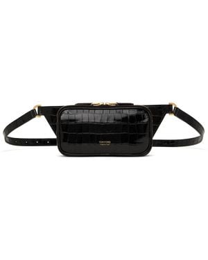 Tom Ford Glossy Printed Croc Small Zip Belt Bag - Black