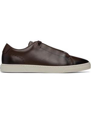 BOSS Gary Brushed Leather Trainers - Brown