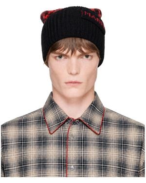 Marni Burgundy & Wool Geometric Motif Beanie - Black