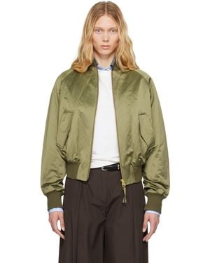 Ami Paris Cotton Satin Ami De Coeur Bomber Jacket - Green