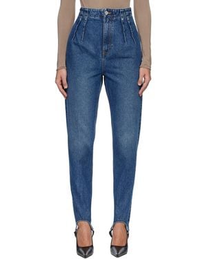Mugler Jean Cigarette Bleu En Denim À Sous-Pied