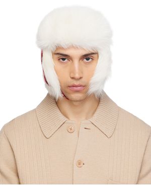 Burberry レッド＆オフホワイト Trapper チェック ウール ハット - ナチュラル