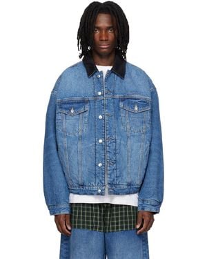 Alexander Wang Blouson Camionneur Réversible Bleu En Denim À Carreaux