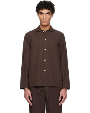 Tekla Chemise De Pyjama À Manches Longues Brune En Popeline - Marron