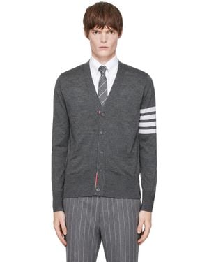 Thom Browne Merino Wool 4-Bar Classic V-Neck Cardigan - Gray