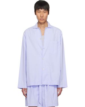 Tekla Chemise De Pyjama À Manches Longues Bleue En Popeline