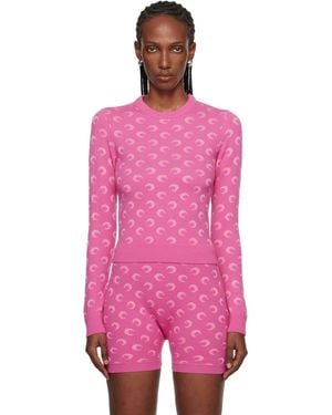 Marine Serre Moon Jacquard Knit Fitted Crewneck Sweater - Pink
