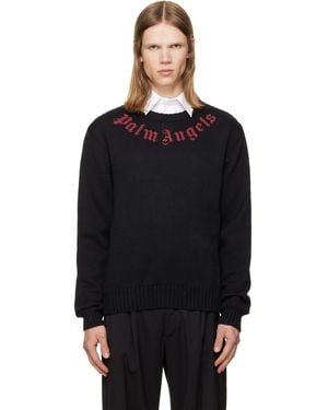 Palm Angels Pull Noir En Tricot À Logo Incurvé