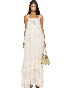 Chloé Off- Silk Mousseline & Lace Sleeveless Layered Maxi Dress - White