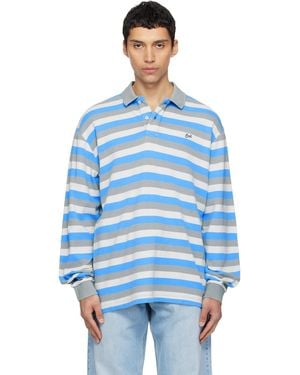 ERL Striped Long Sleeve Polo - Blue