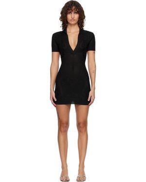 Amiri Floral Crochet Polo Minidress - Black