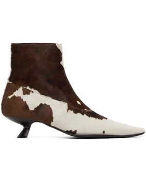 Marni Bottes Cindi Blanc Et Brun En Cuir Avec Poils - Marron