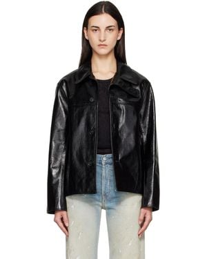 Commission Curve Flap Leather Jacket - Black