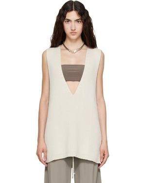 Rick Owens Off- Tower Wool Knit V Neck Vest - White