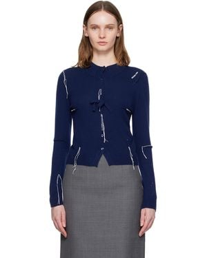 ShuShu/Tong Pin-Tuck & Threadwork Knit Sweater - Blue