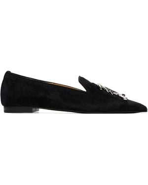 R13 Pointed Toe Logo Loafers - Black