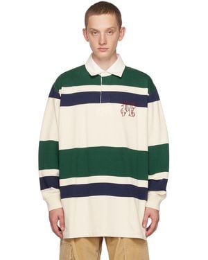 Palm Angels Beige Monogram Long Sleeve Polo - Green