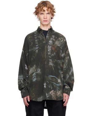 Balenciaga Washed Crayon Allover Long Sleeve Cocoon Shirt - Grey