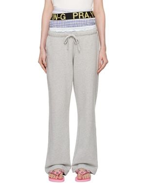 PRAYING Pantalon De Survêtement Gris À Panneaux De Style Sous-Vêtement - Blanc