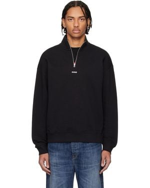 HUGO Cotton Terry Logo-Print Sweatshirt - Black