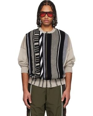 Martine Rose Multi Stripe Zip Up Crew Sweater - Black