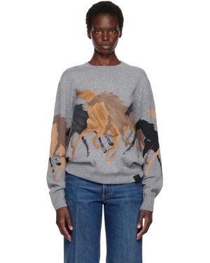 Stella McCartney Pull Gris À Images De Chevaux - Bleu