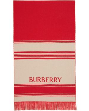 Burberry レッド＆ベージュ Ekd ボーダー ウール マフラー