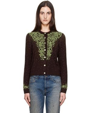 Amiri Cardigan Brun En Tricot À Perles Artificielles - Noir