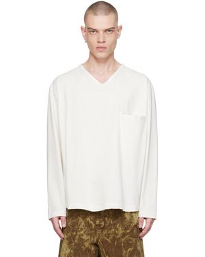 【関税込み】LEMAIRE オフホワイト リブ 長袖Tシャツ メンズ Lemaire オフホワイト リブ 長袖スウェットシャツ