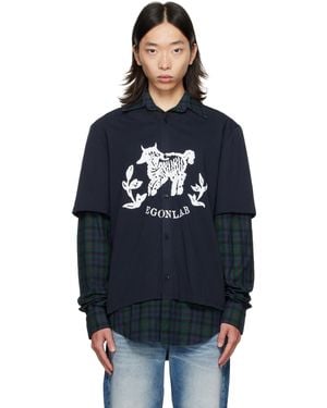 Egonlab ネイビー Raglan Tailoring シャツ - ブルー